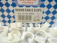 12mm Round White Cable Clips with Fixing Nail (100 Pack)