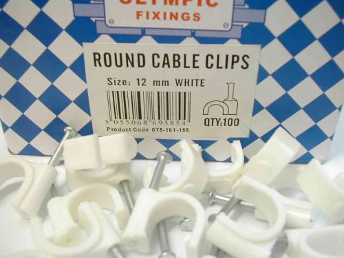 12mm Round White Cable Clips with Fixing Nail (100 Pack)