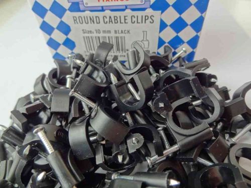 10mm Round Black Cable Clips (100 Pack)