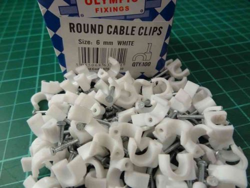 6mm Round White Cable Clips with Fixing Nail (100 Pack)