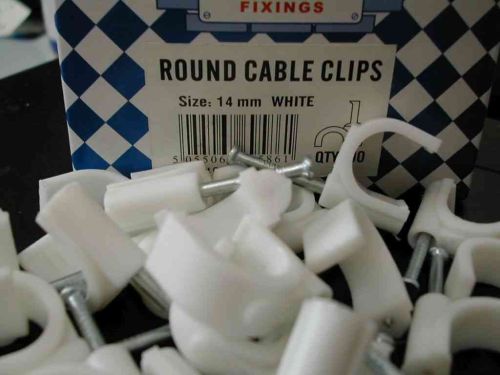 14mm Round White Cable Clips with Fixing Nail (50 Pack)