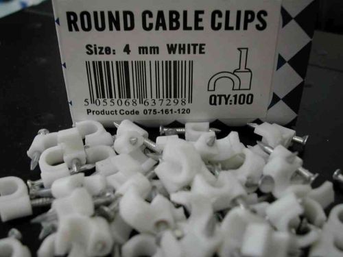 4mm Round White Cable Clips with Fixing Nail (100 Pack)