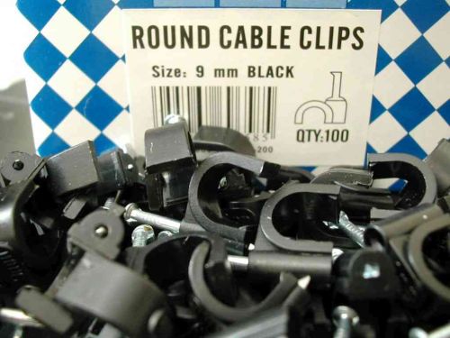 9mm Round Black Cable Clips (100 Pack)