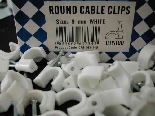 9mm Round White Cable Clips with Fixing Nail (100 Pack)