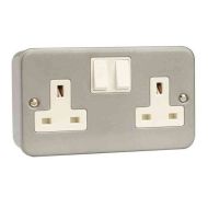 2 Gang Metal Clad 13A Plug Socket Outlet