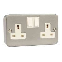 Metal Clad 2 Gang 13A Plug Socket Outlet