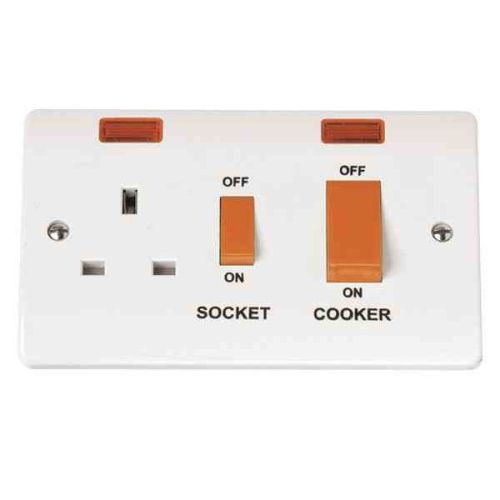 45A Cooker Switch With 13A Socket and Neons