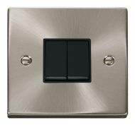 Satin Chrome 2 Gang 2 Way Light Switch (Black Insert)