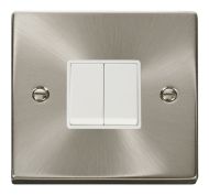 Satin Chrome 2 Gang 2 Way Light Switch (White Insert)