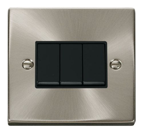 Satin Chrome 3 Gang 2 Way Light Switch (Black Insert)