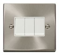 Satin Chrome 3 Gang 2 Way Light Switch (White Insert)