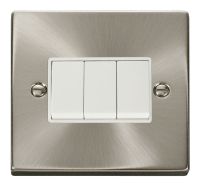 Satin Chrome 3 Gang 2 Way Light Switch (White Insert)