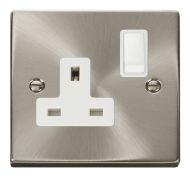 Satin Chrome 1 Gang 13A Plug Socket Outlet (White Insert)