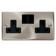 Satin Chrome 2 Gang 13A Plug Socket Outlet (Black Insert)