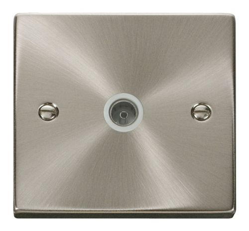 Satin Chrome 1 Gang TV Aerial Socket (White Insert)