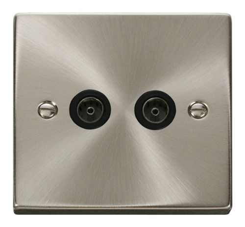 Satin Chrome 2 Gang TV Aerial Socket (Black Insert)