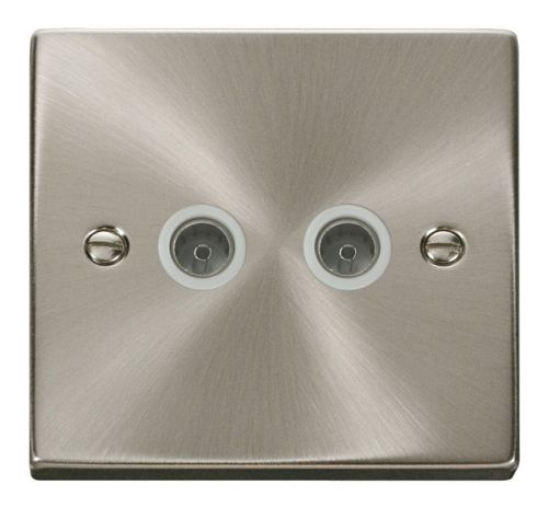 Satin Chrome 2 Gang TV Aerial Socket (White Insert)