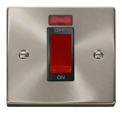 Satin Chrome 45A Cooker Switch With Neon (Black Insert)