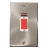 Satin Chrome 2 Gang 45A Cooker Switch With Neon (White Insert)