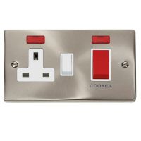 Satin Chrome 45A Cooker Switch With 13A Socket and Neons (White Insert)