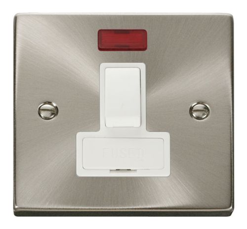 Satin Chrome 13A Switched Fused Spur Connection Unit (White Insert)