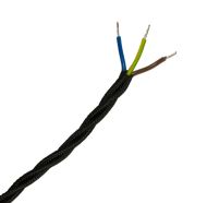 3 Core 0.75mm Black Braided Textile Vintage Style Flex Cable Per Metre