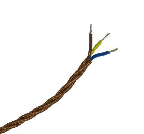 3 Core 0.5mm Havana Gold Twisted Braided Fabric Vintage Flex Cable - Sold By The Metre
