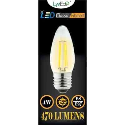 4W LED ES / E27 Clear Filament Candle Light Bulb
