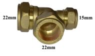 22mm x 15mm x 22mm Compression Reducing Tee