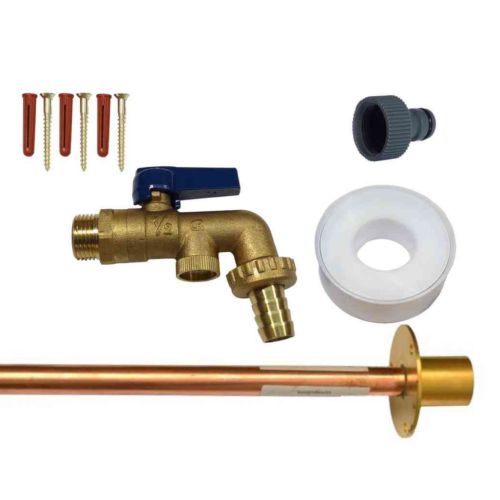 Lever Outside Tap Kit With Through Wall Pipe / Plate and Double Check Valve (Blue Handle)