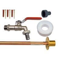 Lever Outside Tap Kit With Through Wall Pipe / Backplate (Red Handle)