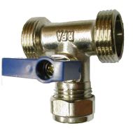 3/4" x 3/4" BSP x 15mm Dual Appliance Washing Machine Tee Valve / Tap