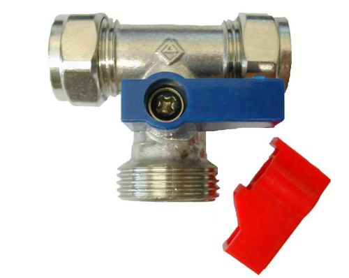 15mm x 15mm x 3/4" BSP Washing Machine Tee Isolation Valve / Tap