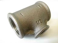 1" x 1" x 1/2" BSP Black Malleable Iron Reducing Tee