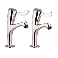 Lever High Neck Pillar Kitchen Sink Taps (Pair)