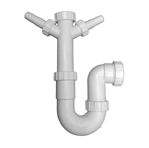 Kitchen Sink P Trap With 2 Washing Machine Waste Pipe Spigot Connections Stevenson Plumbing Electrical Supplies - Bathroom Sink Waste Pipe Height Uk
