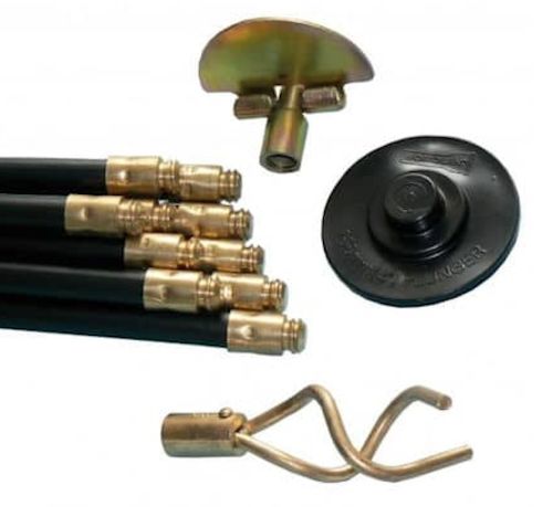 Drain Rod Set With 10 Rods, Plunger, Scraper & Worm Screw