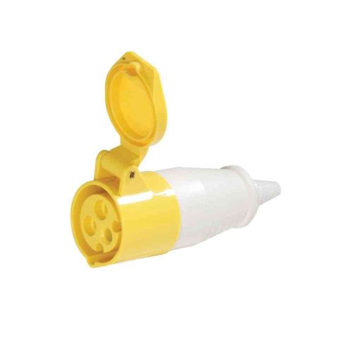 110V 16A Yellow Industrial In-Line Socket IP44 3 Pin