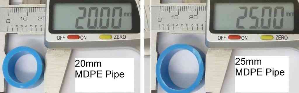 Picture showing how MDPE pipe is measured