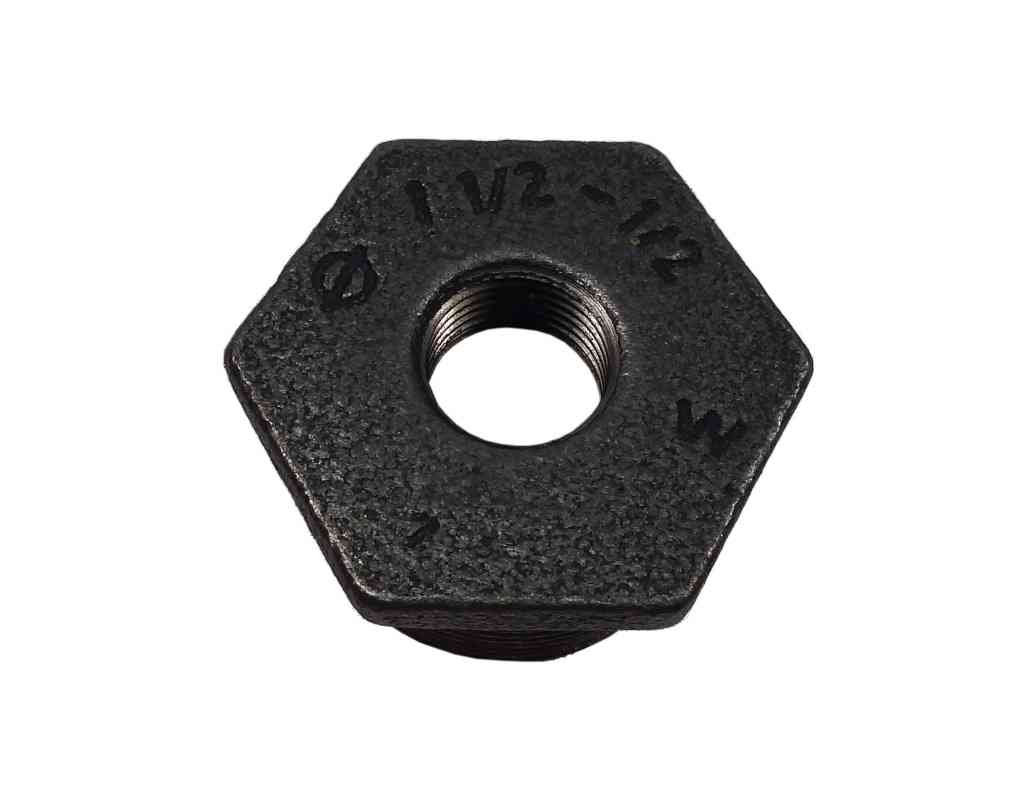 1-1/2 Inch x 1/2 Inch BSP Black Iron Hex Bush