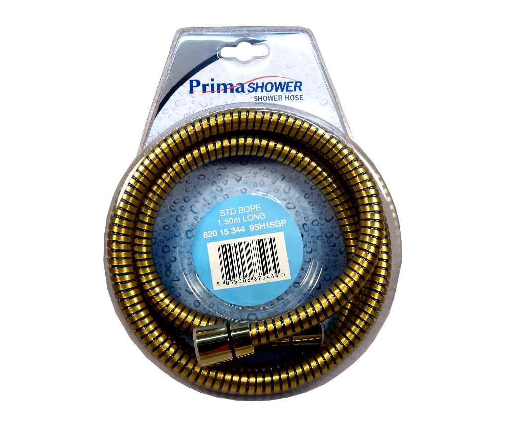 Prima Shower Hose 11mm Bore Gold Finish x 1.5 Meter Long