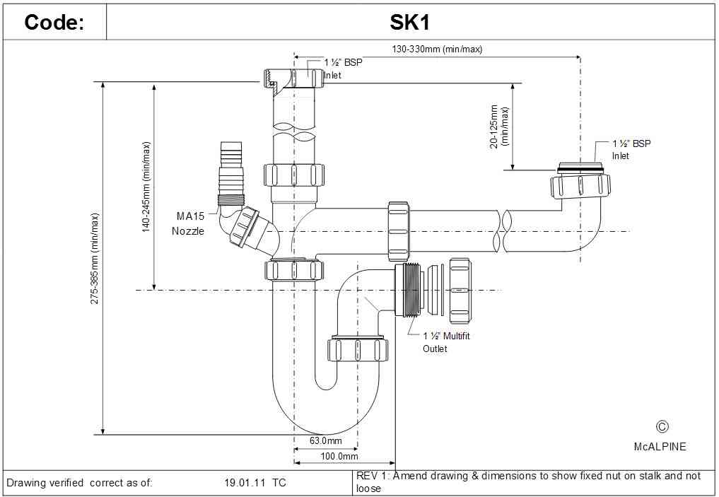 Bowl Half Kitchen Sink Plumbing Kit Mcalpine Sk1 Stevenson Plumbing Electrical Supplies